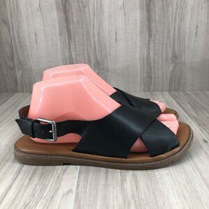 Franco Sarto Sandals Womens 7.5M Kayleigh Black Leather Buckle Flat Shoes